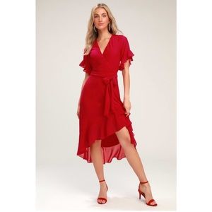 Lulu’s for the Frills Red High Low Wrap Dress